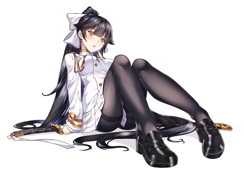 Anime Girl with Sword — White, Calm, Digital Art, Black Tights