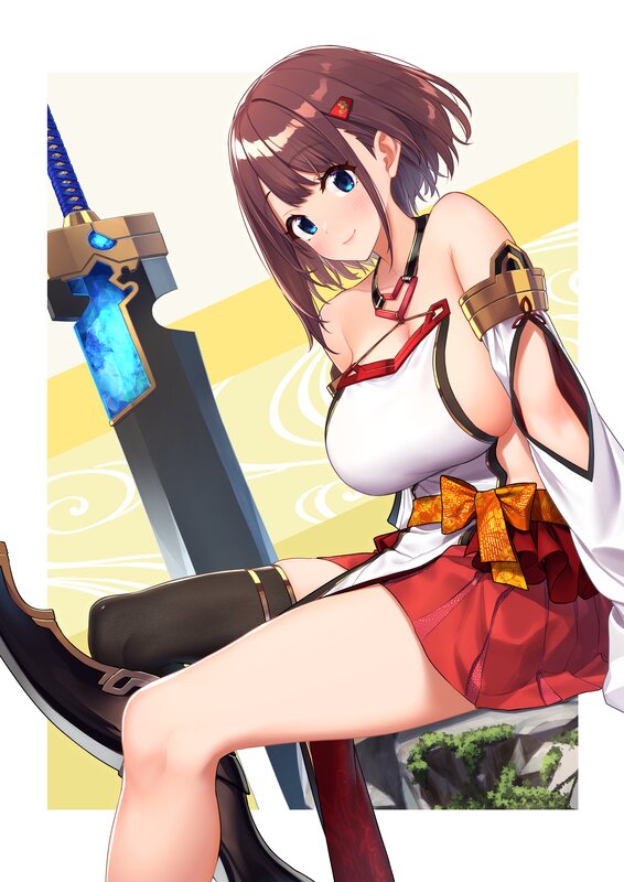 Anime Girl with Sword — White, Calm, Digital Art, Skirt