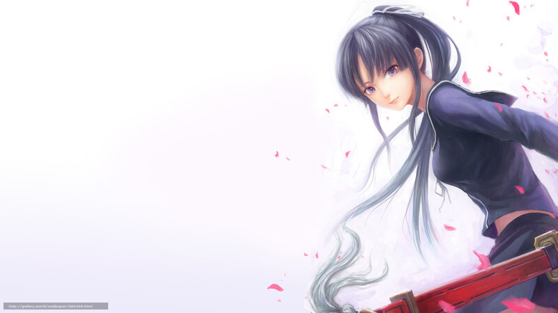 Anime Girl with Sword — White, Calm, Digital Art