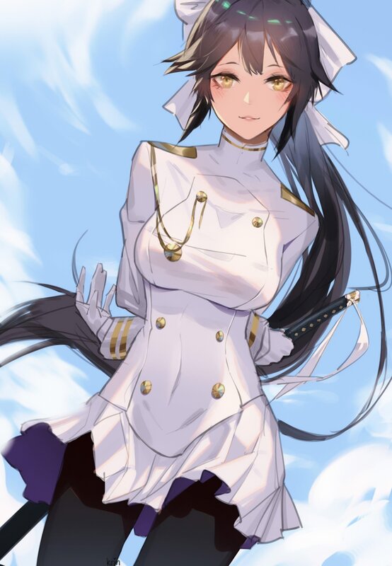 Anime Girl with Sword — White, Calm, Digital Art, Uniform, Long Hair