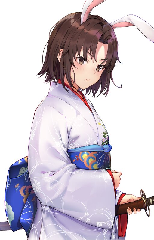 Anime Girl with Sword — White, Calm, Kimono