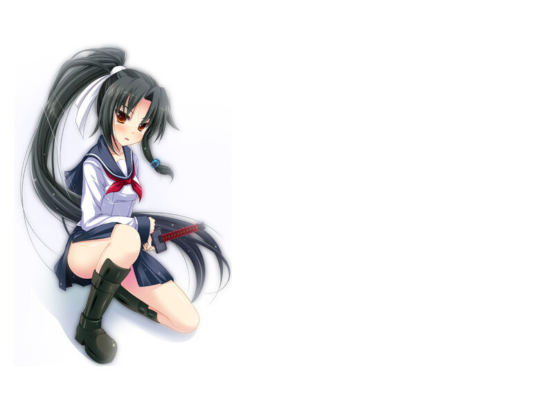 Anime Girl with Sword — White, Calm, School Uniform