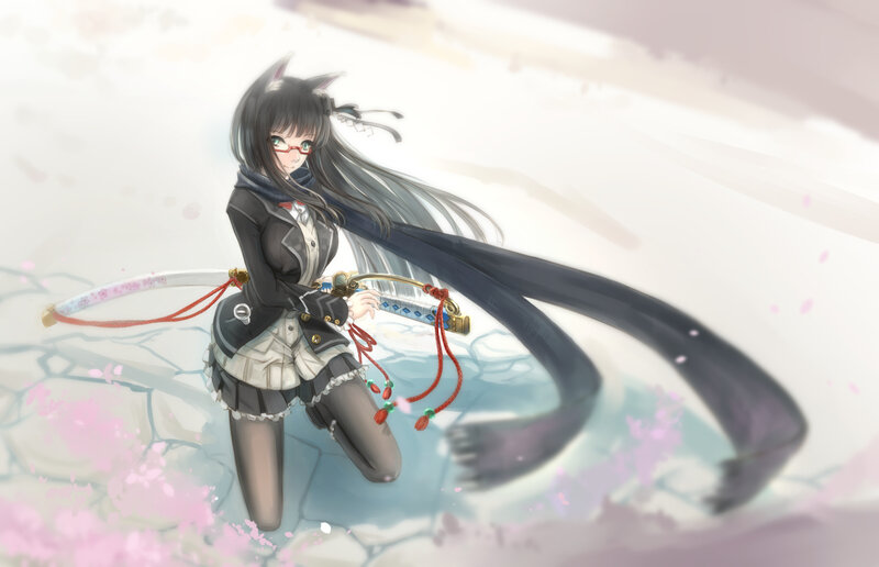 Anime Girl with Sword — White, Calm, Spring, Digital Art