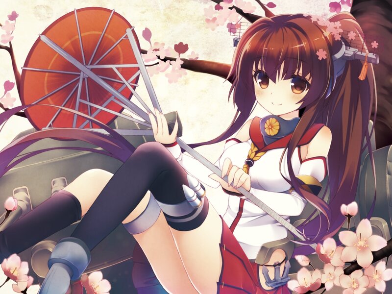 Anime Girl with Sword — White, Calm, Spring, Sakura