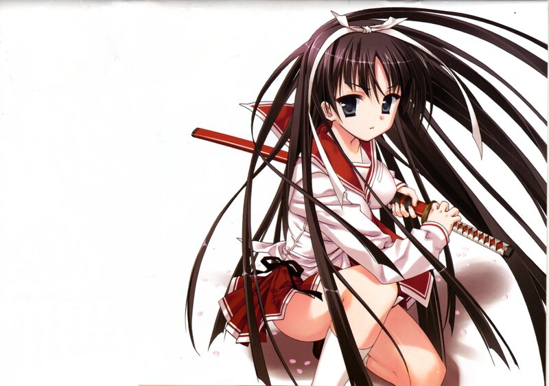 Anime Girl with Sword — White, Calm, Spring
