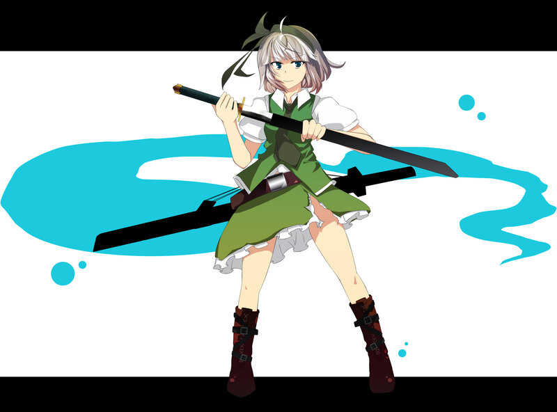 Anime Girl with Sword — White, Confident, Green Dress