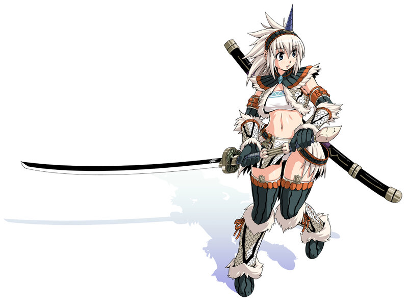 Anime Girl with Sword — White, Confident