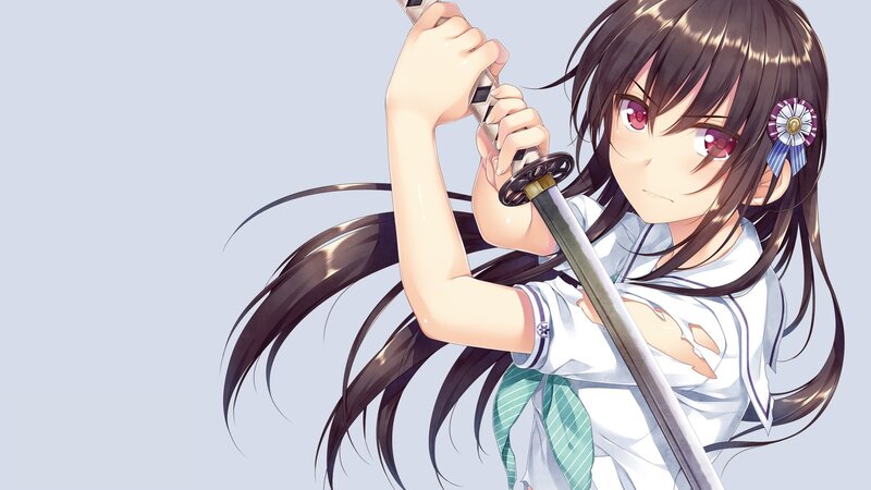 Anime Girl with Sword — White, Determined, School Uniform