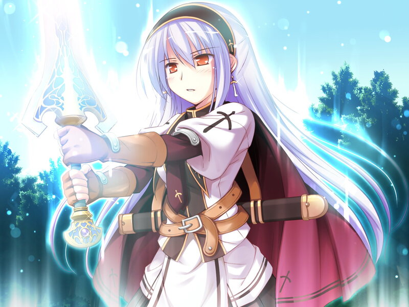 Anime Girl with Sword — White, Dramatic, Afternoon, Forest