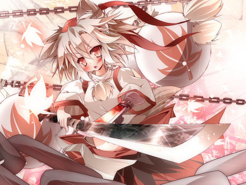 Anime Girl with Sword — White, Dramatic, Autumn, Digital Art