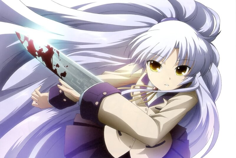Anime Girl with Sword — White, Dramatic, Blood