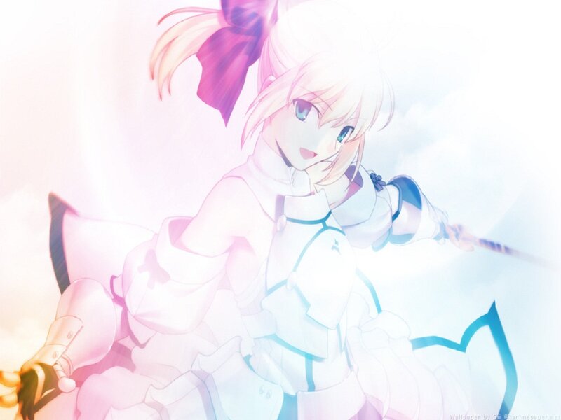 Anime Girl with Sword — White, Dramatic, Bow