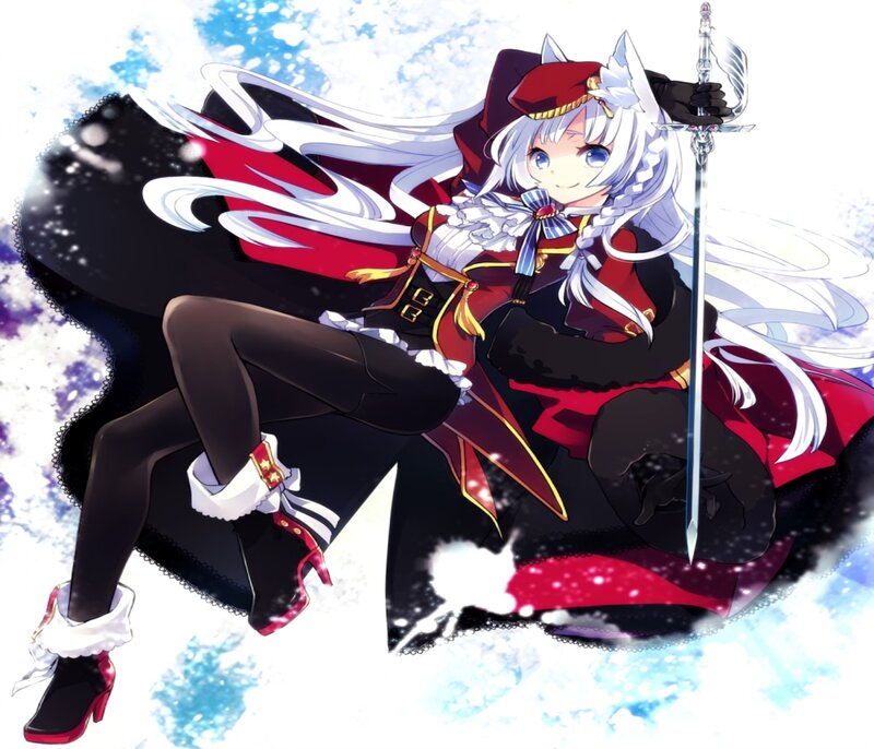 Anime Girl with Sword — White, Dramatic, Digital Art, Cat Ears, Cape