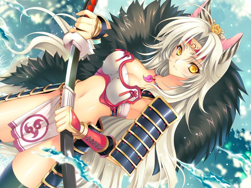 Anime Girl with Sword — White, Dramatic, Digital Art, Cat Ears