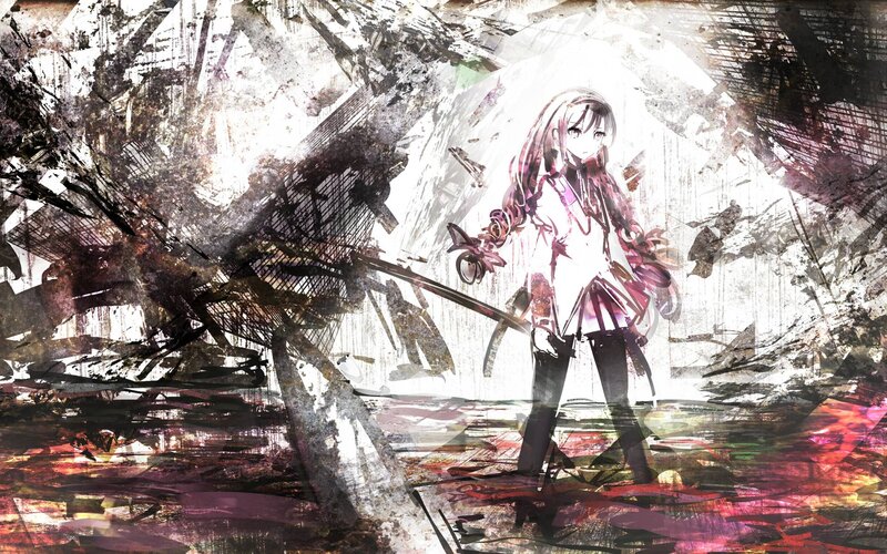Anime Girl with Sword — White, Dramatic, Digital Art, Debris