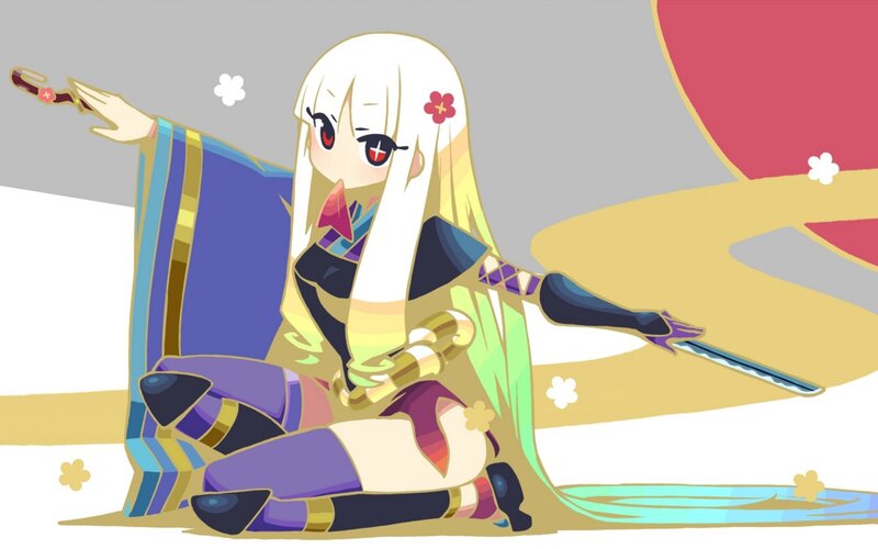 Anime Girl with Sword — White, Dramatic, Digital Art, Flower