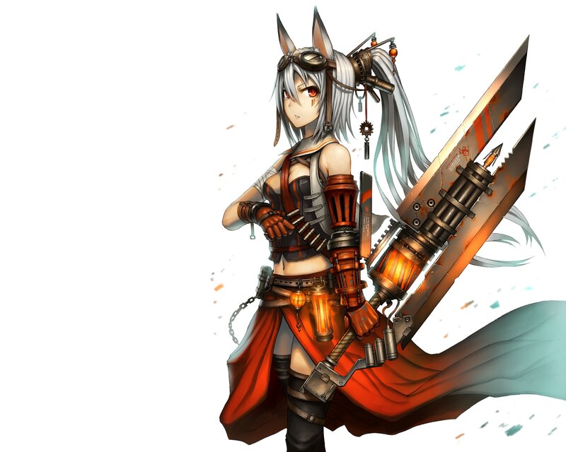 Anime Girl with Sword — White, Dramatic, Digital Art, Goggles