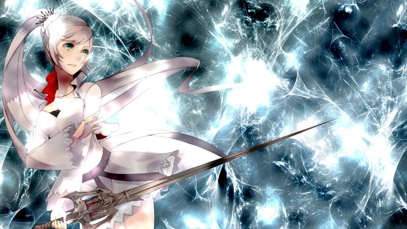 Anime Girl with Sword — White, Dramatic, Digital Art, Long Hair, Energy Effect