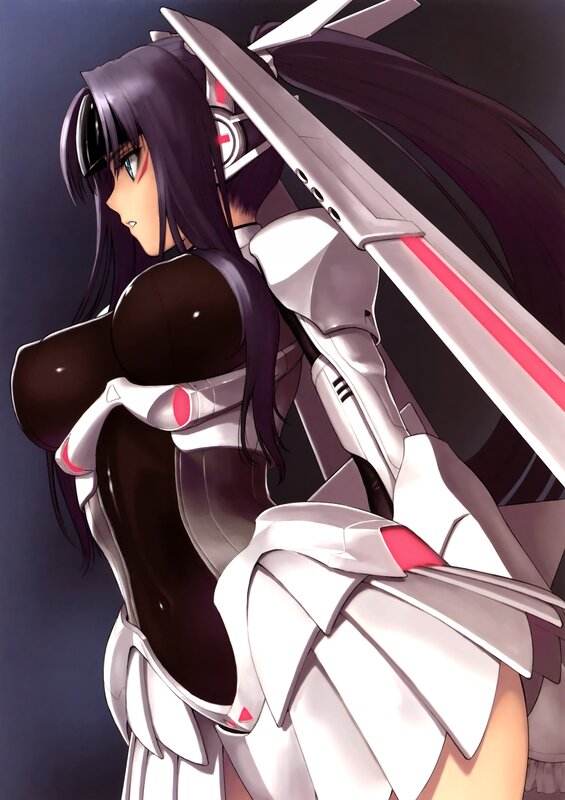 Anime Girl with Sword — White, Dramatic, Digital Art, Long Hair, Mecha Armor