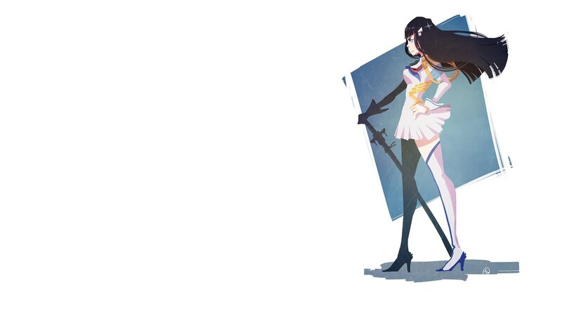 Anime Girl with Sword — White, Dramatic, Digital Art, Long Hair, Skirt