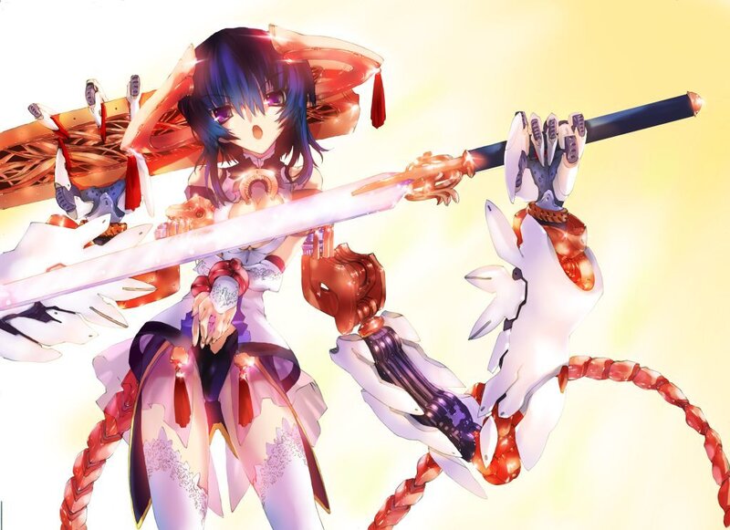 Anime Girl with Sword — White, Dramatic, Digital Art, Mecha