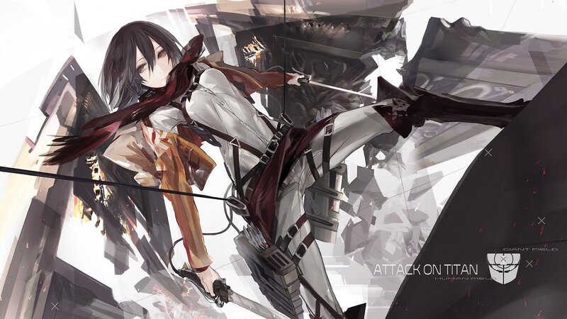 Anime Girl with Sword — White, Dramatic, Digital Art, Scarf