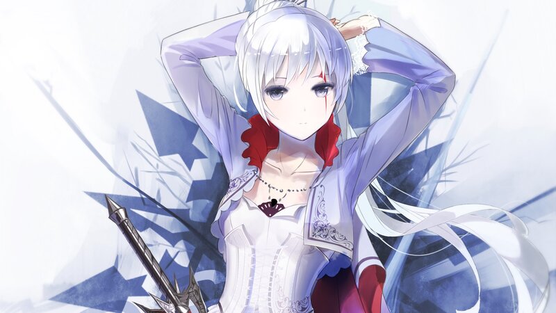 Anime Girl with Sword — White, Dramatic, Digital Art, White Hair