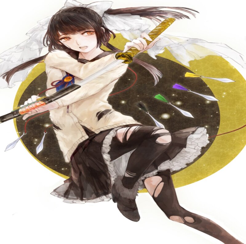 Anime Girl with Sword — White, Dramatic, Digital Art, Wings