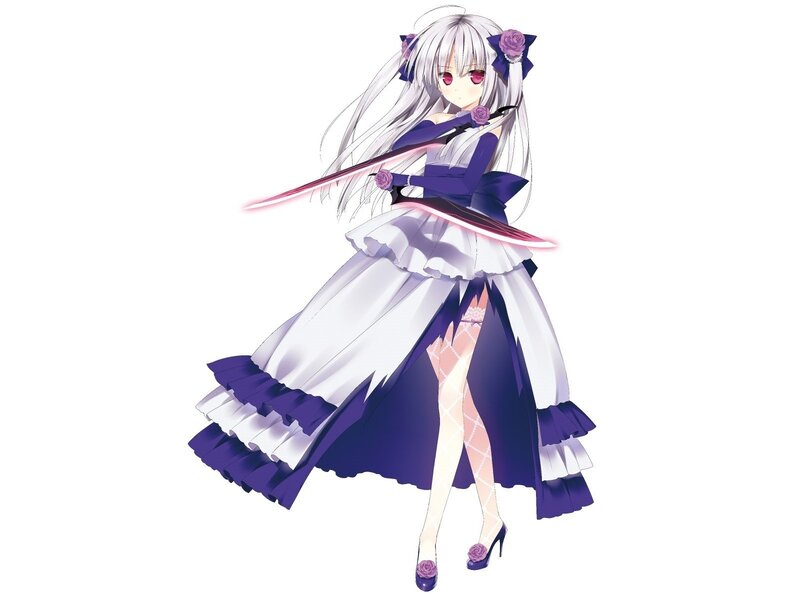 Anime Girl with Sword — White, Dramatic, Dress, Roses