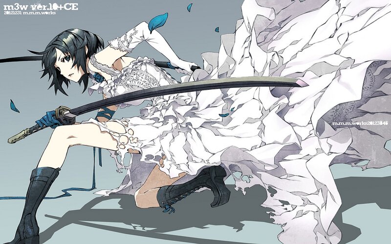 Anime Girl with Sword — White, Dramatic, Dress