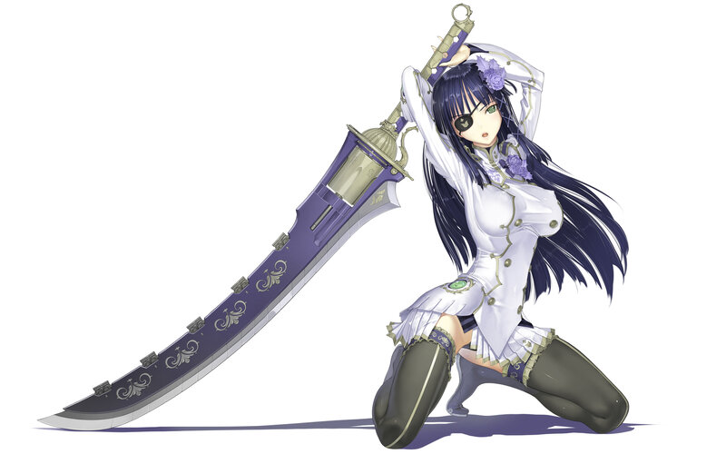 Anime Girl with Sword — White, Dramatic, Eyepatch, Long Hair