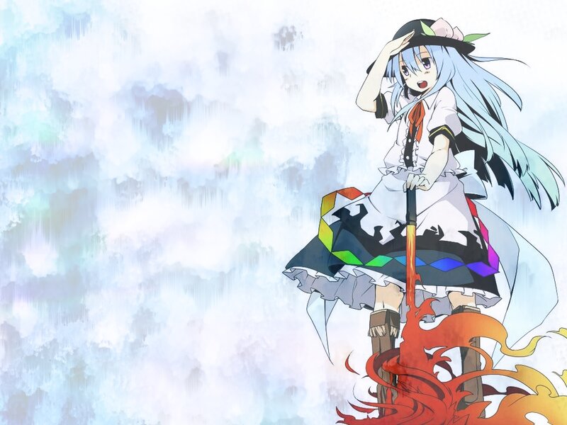 Anime Girl with Sword — White, Dramatic, Flames
