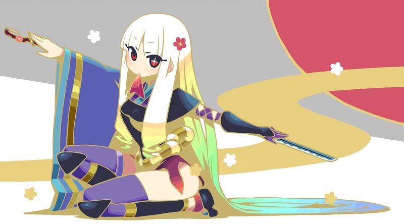 Anime Girl with Sword — White, Dramatic, Flower