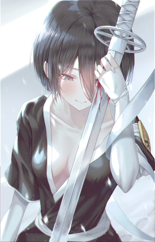Anime Girl with Sword — White, Dramatic, Gloves