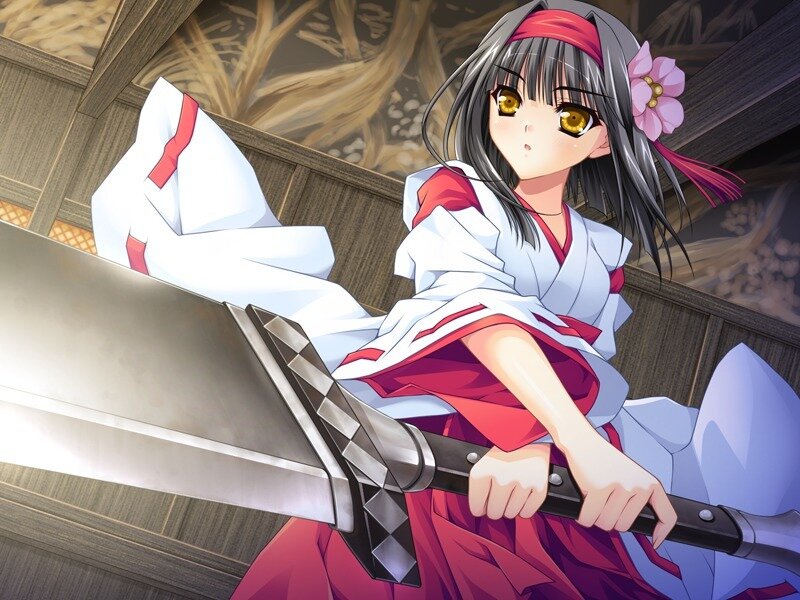 Anime Girl with Sword — White, Dramatic, Kimono
