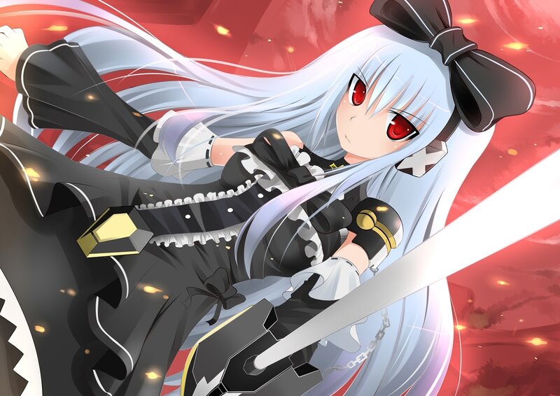 Anime Girl with Sword — White, Dramatic, Long Hair