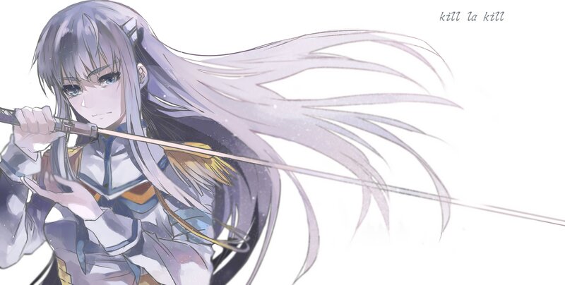 Anime Girl with Sword — White, Dramatic, Long Hair, Uniform