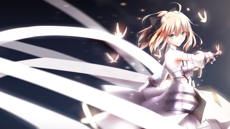 Anime Girl with Sword — White, Dramatic, Night, Armor