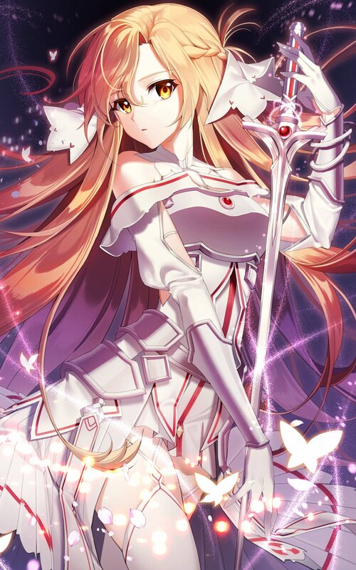 Anime Girl with Sword — White, Dramatic, Night, Butterflies