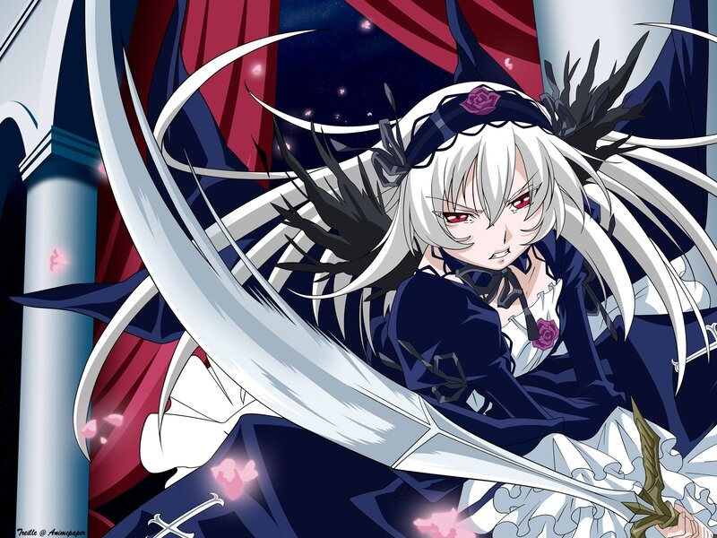 Anime Girl with Sword — White, Dramatic, Night, Curtains