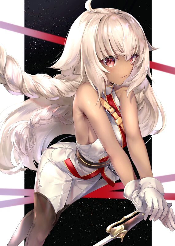 Anime Girl with Sword — White, Dramatic, Night, Digital Art, Braided Hair