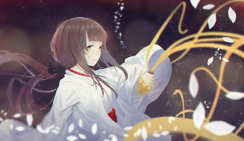 Anime Girl with Sword — White, Dramatic, Night, Digital Art, Leaves