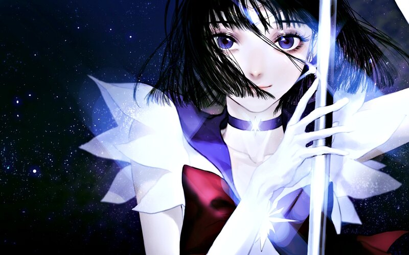Anime Girl with Sword — White, Dramatic, Night, Digital Art, Starfield