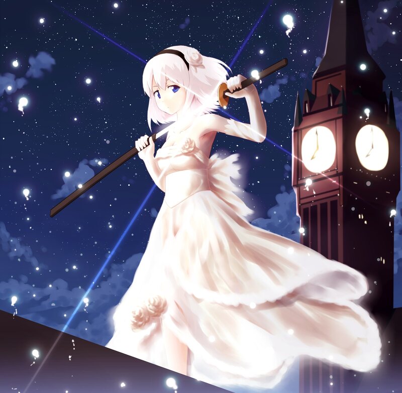 Anime Girl with Sword — White, Dramatic, Night, Digital Art