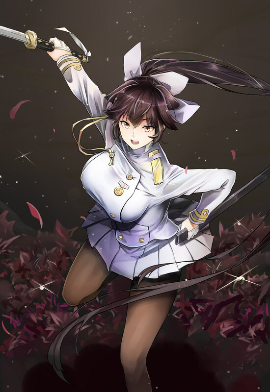 Anime Girl with Sword — White, Dramatic, Night, Digital Art, Uniform