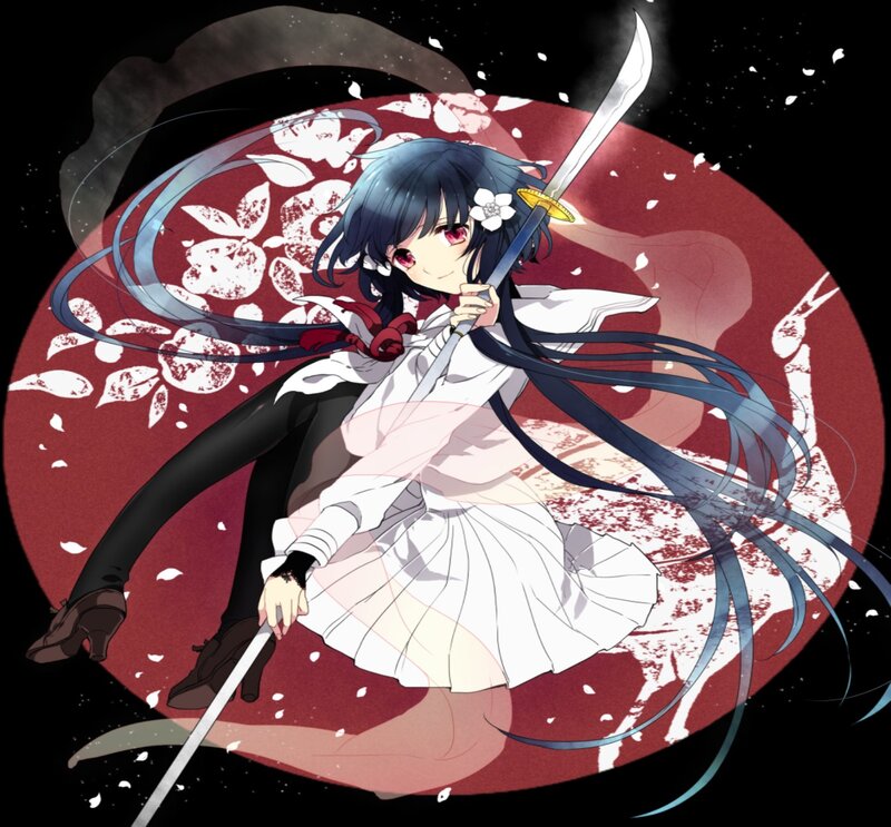 Anime Girl with Sword — White, Dramatic, Night, Flower