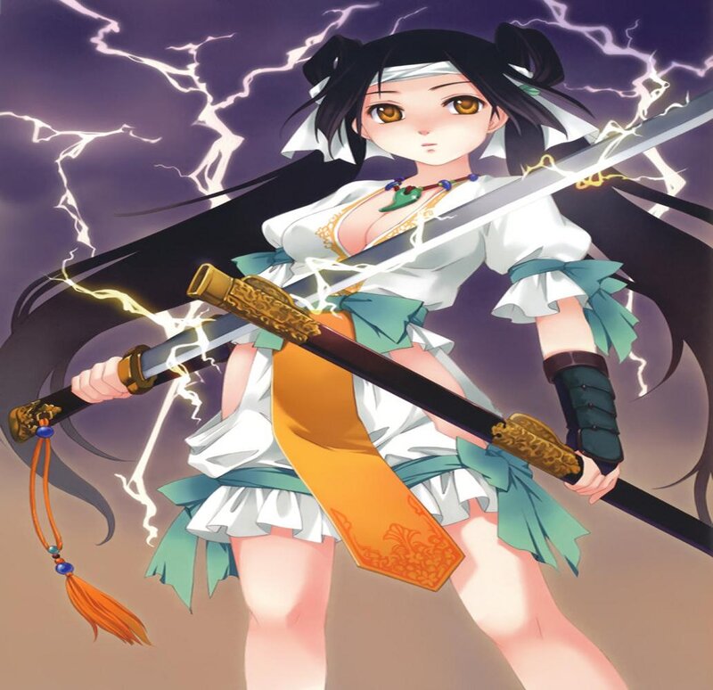 Anime Girl with Sword — White, Dramatic, Night, Manga, Lightning