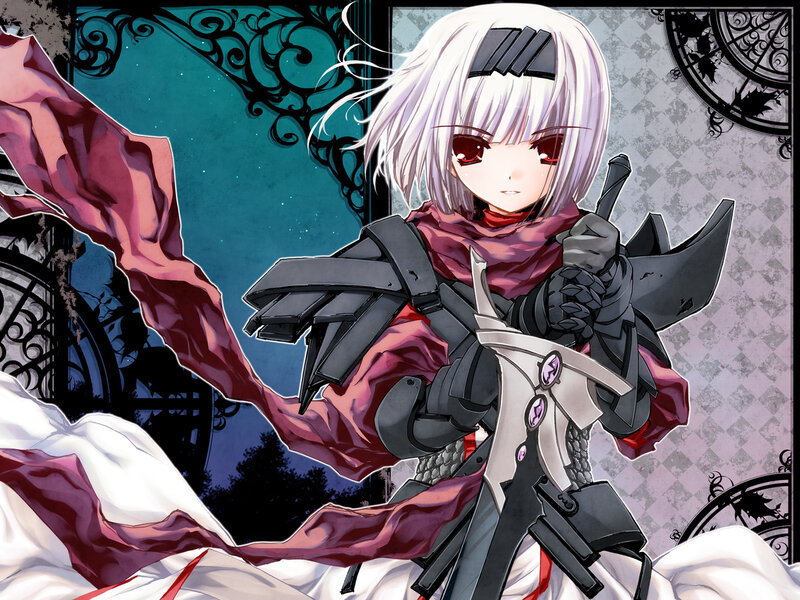 Anime Girl with Sword — White, Dramatic, Night, Manga