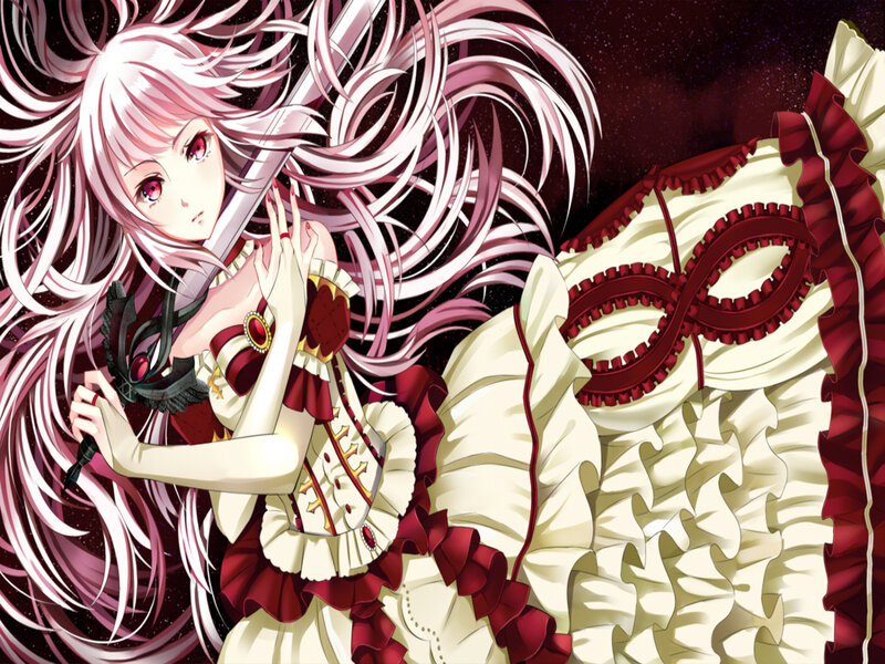Anime Girl with Sword — White, Dramatic, Night, Mask, Long Hair