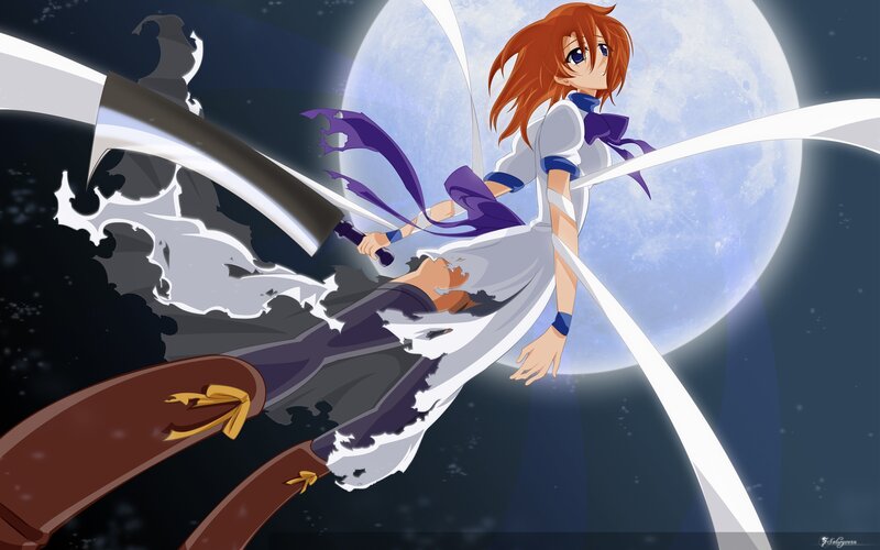 Anime Girl with Sword — White, Dramatic, Night, Moon, Night Sky